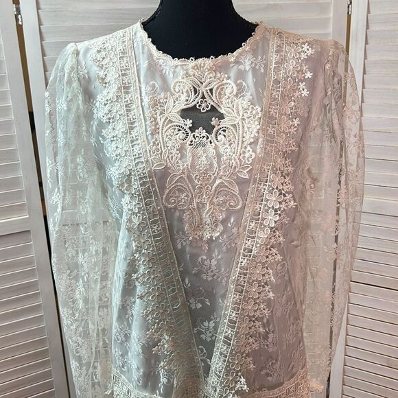 Jessica McClintock Bridal Vintage Drop Waist Victorian Lace Dress 11/12 - Picture 2 of 12